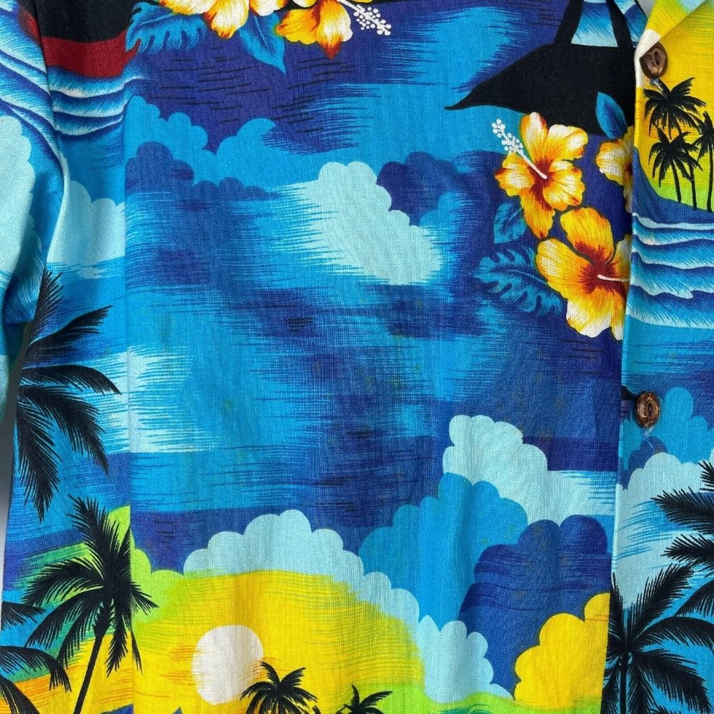 Aloha Republic Tropical Sunrise Vtg Hawaiian Shirt Large Mens Slim 45x30 Cotton - Picture 5 of 6